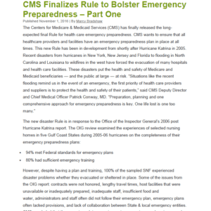 CMS Finalizes Rule to Bolster Emergency Preparedness