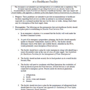 Guidelines for Food Services Plan at a Healthcare Facility
