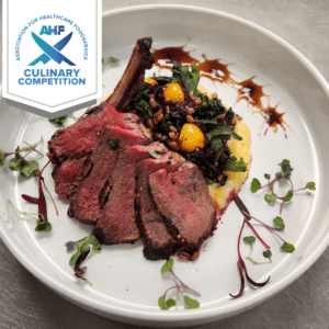 Venison Rack w/ Herb Polenta and Golden Berry Kale Salad.